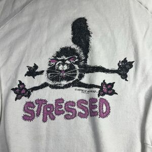 Vintage Stressed Cat Sweatshirt White 90’s 1992 Impulse Wear Adult L USA Made